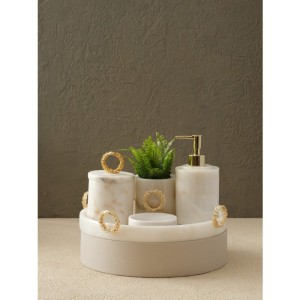 Çelenkli Banyo Seti (Tepsi, Diş Fırçalık, Kutu, Sıvı Sabunluk)