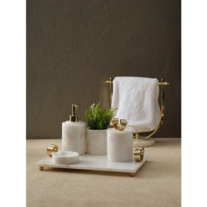 Kıvrık Fiyonklu Banyo Takımı (Tepsi, Diş Fırçalık, Kutu, Sıvı Sabunluk)