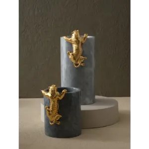 Pirinç Kaplanlı Mermer Vazo - Orta Boy