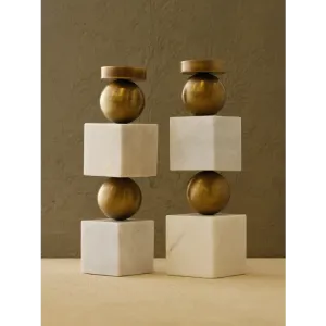 Mermer Küp Şamdan-Beyaz - Büyük Boy