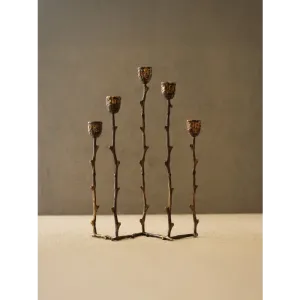 Pirinç Beşli Şamdan-Eskitme