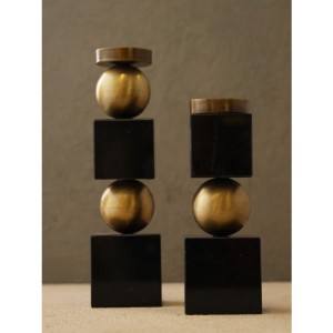 Mermer Küp Şamdan-Siyah - Orta Boy