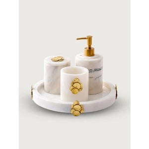 Yuvarlak Banyo Seti ((Tepsi, Diş Fırçalık, Kutu, Sıvı Sabunluk)