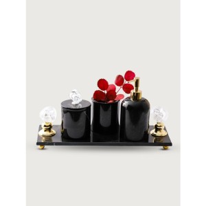 Cam Banyo Seti(Tepsi, Diş Fırçalık, Kutu, Katı Sabunluk, Sıvı Sabunluk)