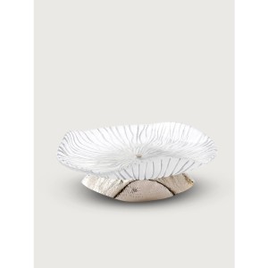 Kumlamalı Pirinç Ayaklı Amorf Cam Tabak